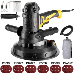 DEKO Electric Drywall Sander With 12 Sanding Discs, LED Light, Detachable Dust Bag, Variable Speed 1400–2700 RPM, 175mm 7.5A/900W Handheld Wall Sander For Rough & Fine Sanding, Paint Prep, Sturdy Construction, Ceiling & Wall Finishing