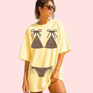 Comfort Colors Leopard Bikini Summer Shirt, Trendy Beach Graphic Tee, Preppy Swimsuit Lake Girl Shirt, Cute Vacation Summer Outfit