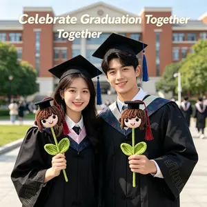 1pc Boy/girl Crochet Kit Finished Ornament, For use by students/parents with children. Polyester Material, Suitable for graduation season gifts and blessings for children, friends, Perfect Graduation Gift, Home Decor Souvenir, Unboxing Essential