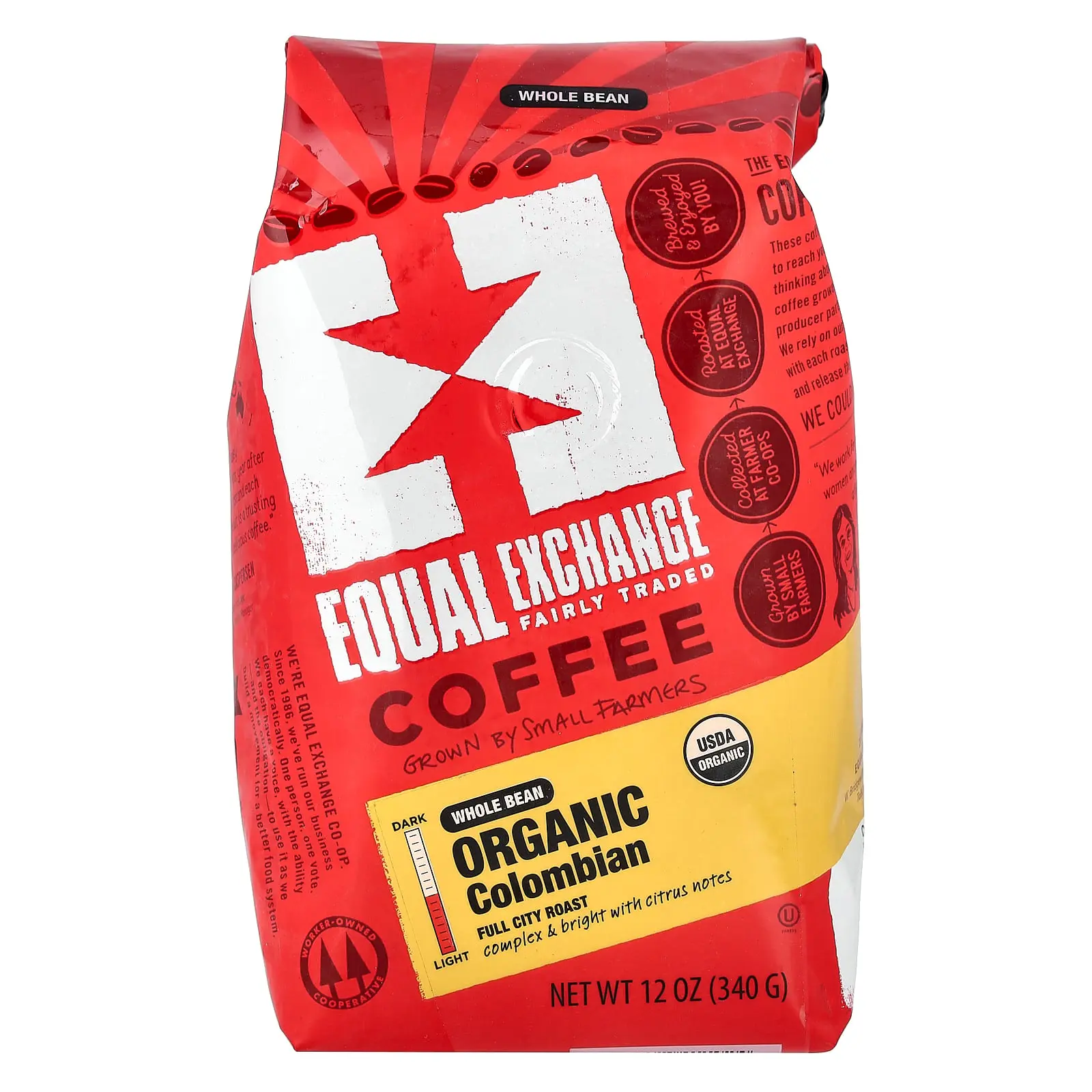 Equal Exchange Organic Coffee, Colombian, Whole Bean, Full City Roast, 12 oz (340 g)