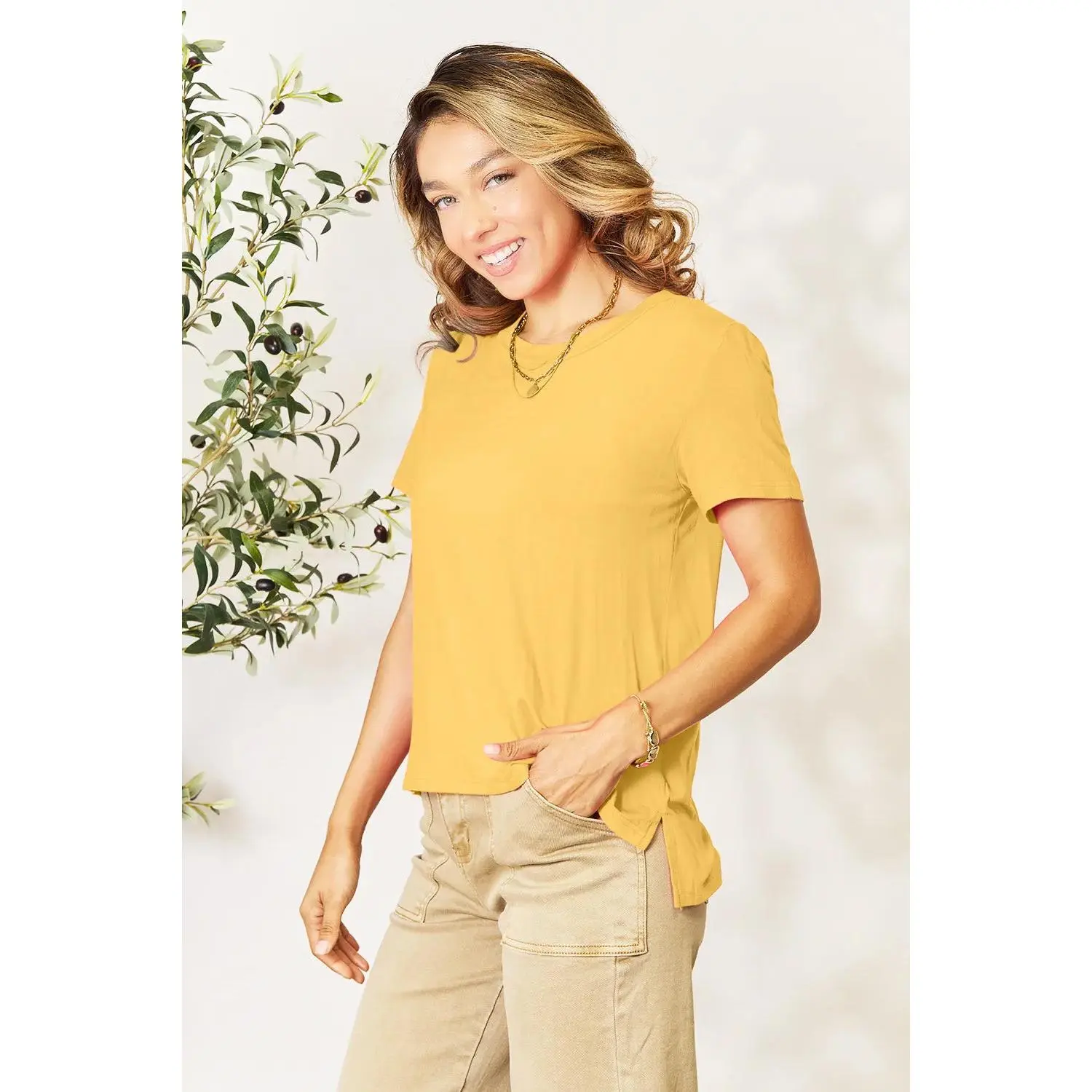 Bae Bamboo Round Neck Short Sleeve T-Shirt Plus Size