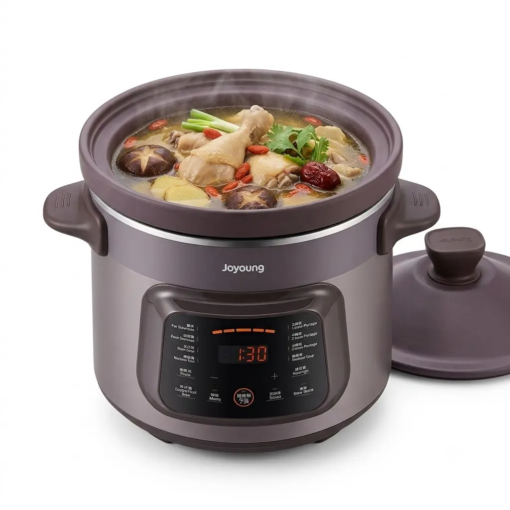 JOYOUNG Electric Slow Cooker with Purple Clay Inner Pot, 5L Smart Programmed Purple Clay Pot for Soup, Stews, Porridge and Bone Broth, 1.30H Fast Stewing & Keep Warm, Model DG50K-GD505-U