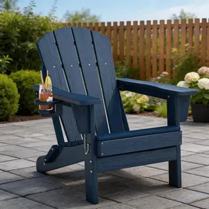 LH-Garvee All-Weather HDPE Folding Adirondack Chair with Wood Grain Texture, Outdoor Chair with Sturdy Construction All Weather Resistant Perfect for Patio Garden Balcony and Backyard