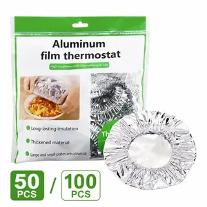 50PCS / 100PCS Available, Aluminum Foil Heat-Retaining Food Covers, Reusable Elastic Insulation Dish Lids for Home Kitchen Tableware, Fresh-Keeping Wrap for Plates, Bowls & Food Containers Wrapped Barbecue