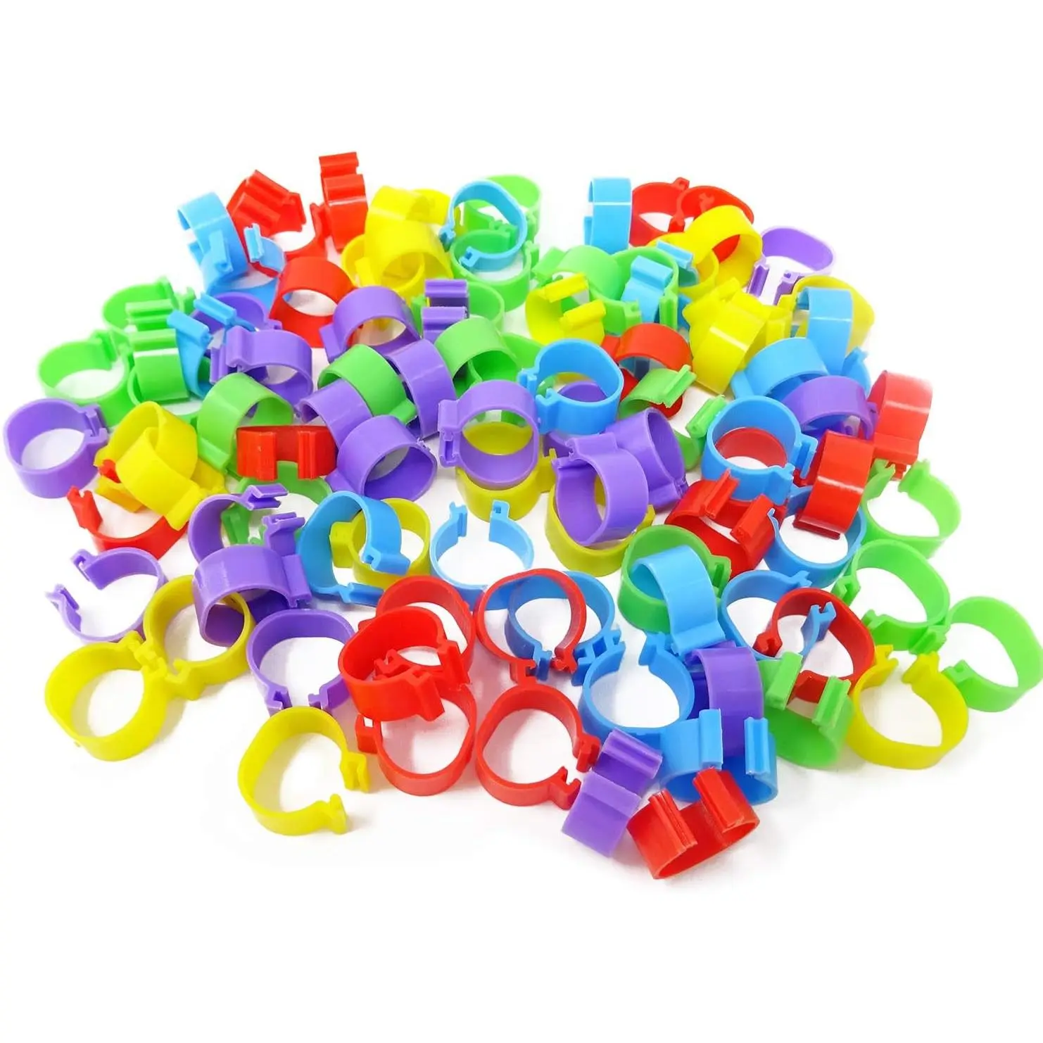 100 count 5 Colors Poultry Foot Rings Leg Bands Clip-on Rings for Birds, Ducks and Chickens (16mm(1.1-5.5lbs))