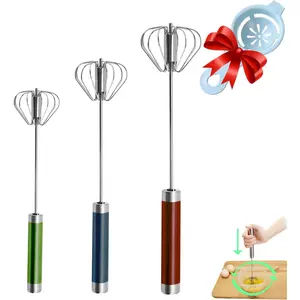 Semi-Automatic Egg Beater, Stainless Steel Egg Beater, Hand-Push Rotary Egg Beater Mixer, Used for Making Cream, Whipping, Mixing, and Stirring (3 Colors)