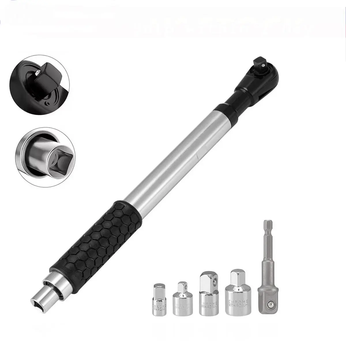 Offset Impact Wrench Extension 1/2" Offset Extension Wrench Impact Tool with 1/2" Drill Adapter 4 Socket Adapters