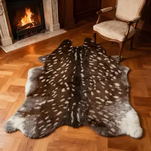 1pc Dream Xmas Faux-Wool Deer-Print Accent Rug｜Skin-Safe Washable & Fold-Free for Bed-Living-Bath, 2-Way Wall Tapestry, Multi-Size