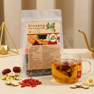 Ginseng Five Treasure Herbal Tea Bags 25 Count 250g | All-Natural 6-Ingredient Warm Earthy Blend, Caffeine-Free Daily Comfort Sachets