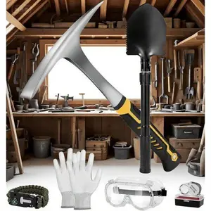 12" Folding Multitool Shovel with Survival Bracelet - 26oz Geologist Tool Kit for Prospecting - Safety Glasses & Jewelers Loupe Included - Heavy Duty Gloves for Mining, Stone Breaking, Loosening Soil - Durable & Portable Outdoor Gear