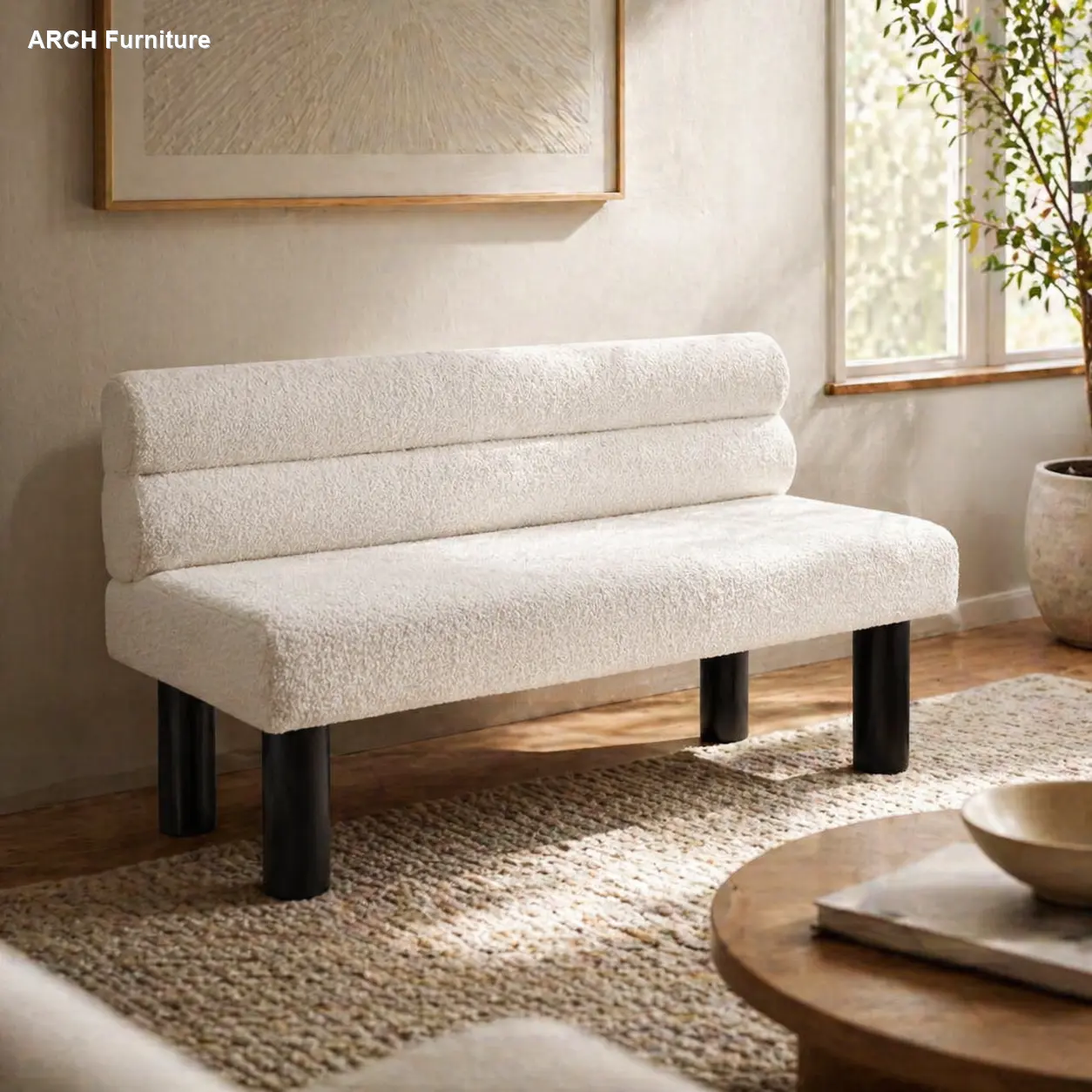 Upholstered Dining Bench - Modern Beige Mixed-Material Heavy-Duty Long Large Capacity Bench, Rubber Wood Legs, 300 LBS Support for Dining Room, Bedroom, Large Capacity Benches, Modern Beige Benches