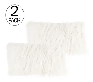 Lavish Home 2 Plush Lumbar Faux Fur Pillows Decorative Pillows