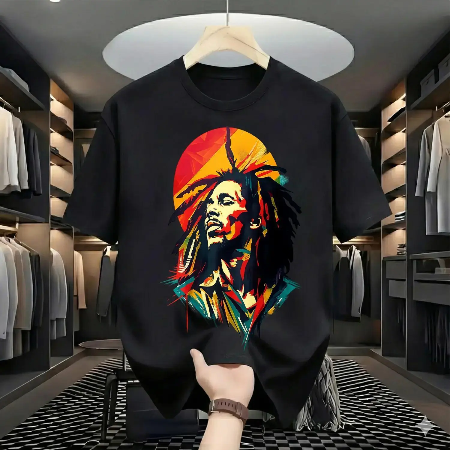 Colorful Vintage Reggae Music Legend Graphic Tee Rasta Vibes Casual Shirt