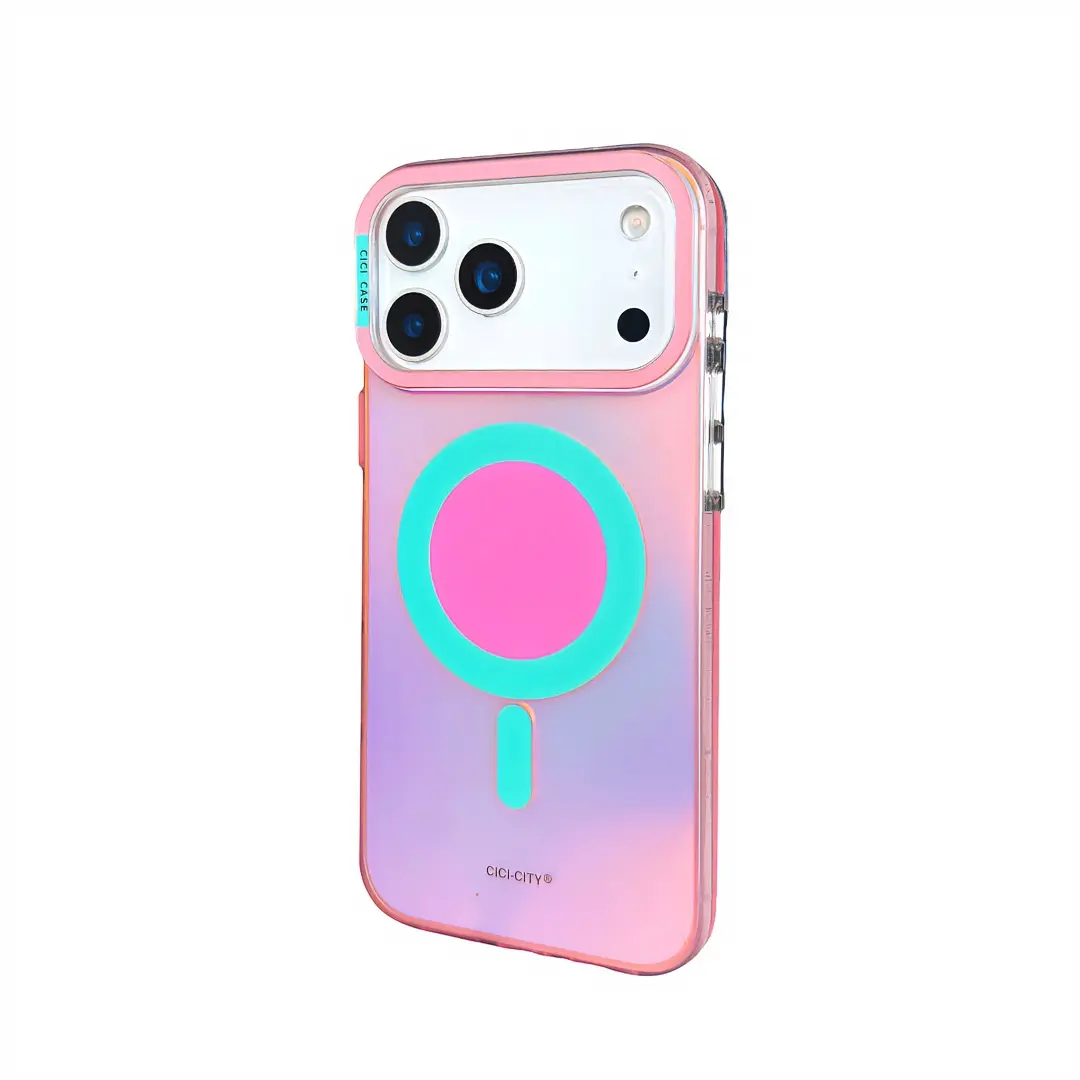 Aesthetic High-End Color-Blocking IMD Aurora Magnetic Snap Smartphone Casing - Flexible TPU, Custom Fit Protection for iPhone 13-17+, Handheld Cellphone Devices (Mobile Phone Accessories)