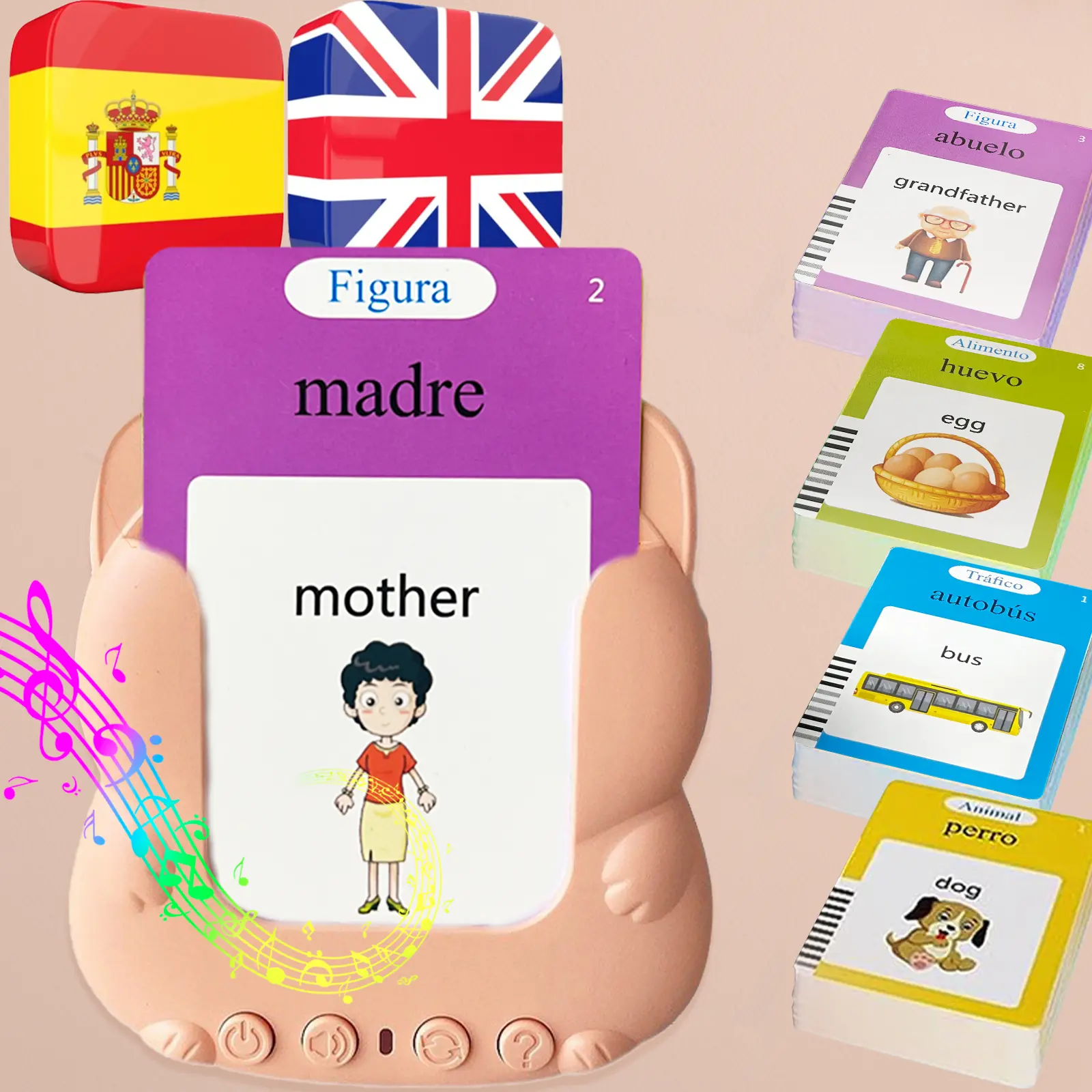 English Spanish Talking Flash Cards Bilingual for Kids - 510 Sight Words, Test Game Mode, Pocket Speech for Toddlers Adults, Audible Gifts for Boys Girls, Sensory Toys for Autistic Children, Learning Tool, tarjetas de flash en español bilingües, Orange