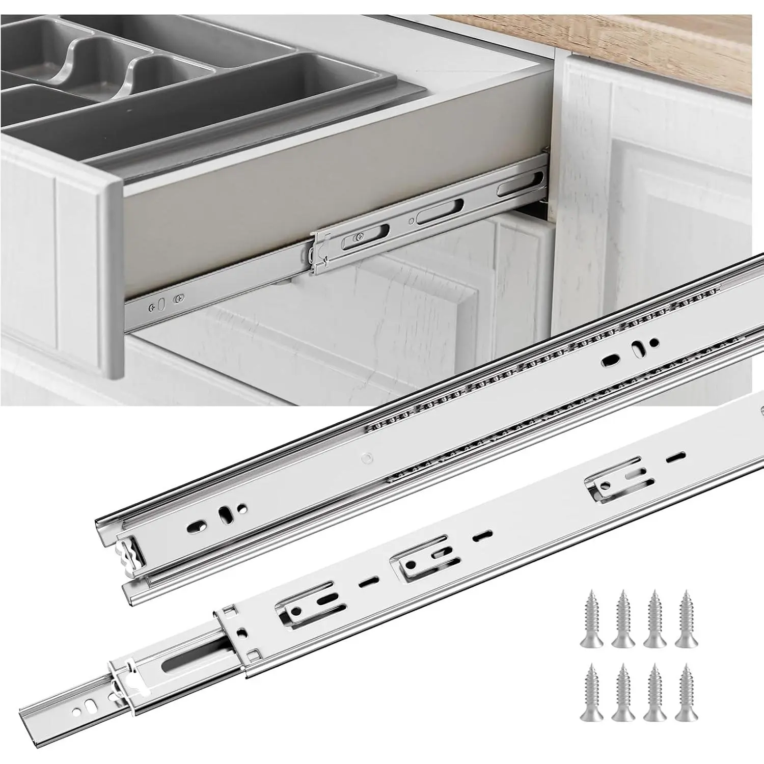 1 Pair Zinc-Plated Anti-Corrosion Silver Metal Side-Mount Ball Bearing Full Extension Drawer Slides, 12"x1.75" Size, 100 lbs Capacity, 0.5 in Thickness, Detachable Buckles, Heavy-Duty for Dresser, Tool Box, Satisfaction Guaranteed