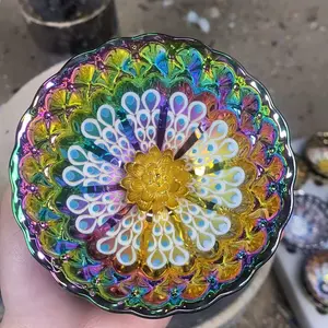 Iridescent Peacock & Gilded Flower Jianzhan teacup,Chinese culture,High-temperature firing,Handcrafted ceramic cup,Wine Glass,  Kung Fu Cup - Rainbow Glaze Artware