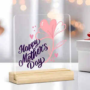 Happy Mother's Day Acrylic Plaque with Wooden Base, Heartfelt Gift for Mom from Daughter & Son, Stylish Home & Office Decor, Signs, Clear