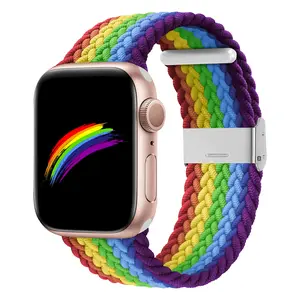 Rainbow Watch band Compatible with Apple  - Stretchy Nylon braided loop - Adjustable Elastic Strap band -Watch Accessories /38/40/41mm 42mm/44mm/45mm Unisex