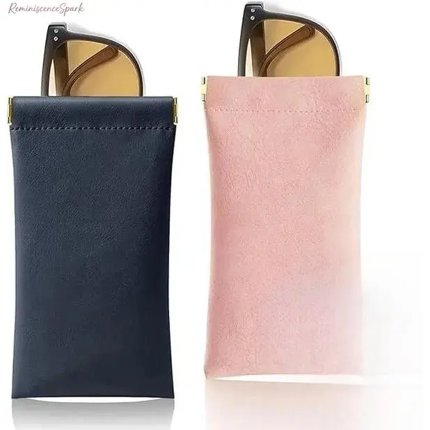 2 Pack Soft Leather Sunglass Pouch, Unisex Solid Squeeze Top Case, Secure Portable Storage for Eyeglasses, Durable & Lightweight for Travel