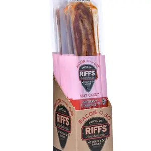 Riffs Bacon On the Go, Raspberry Chipotle, .7oz, 12ct Box. fully baked ready to eat.