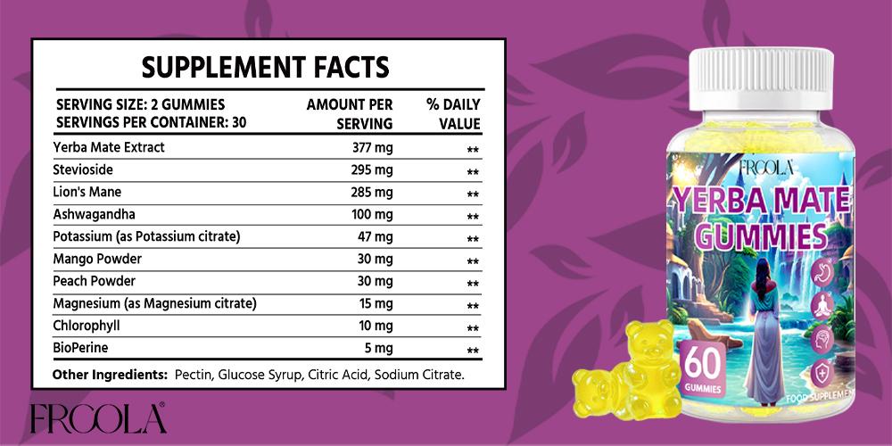FRCOLA Yerba Mate  Gummies - Improve focus, Boost immunity, and improve gut health.