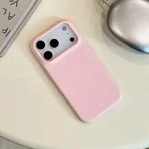 Compatible with iPhone 17 Pro Max, 16, and 15; lychee-texture phone case made of TPU, featuring a raised camera protection design, anti-smudge material, fingerprint resistance, and clear tactile feel.