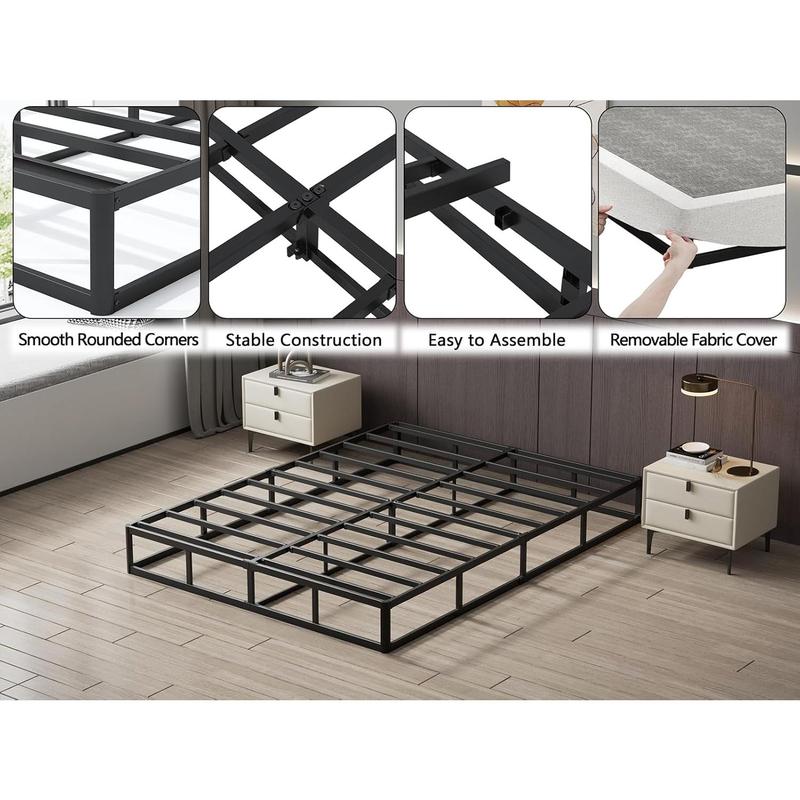 Box Spring 9 Inch High Profile Black Heavy Duty Metal Mattress Foundation with Fabric Cover,Easy Assembly,Non-Slip & Noise-Free