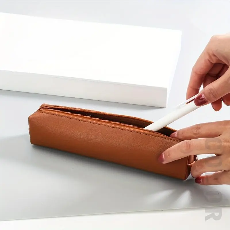 Mini Makeup Pencil Case Bag, Faux Leather Pencil Case, Portable Makeup Brush Storage Bag, Office Stationery & Supplies, Cosmetic, Makeup Brush Organizer