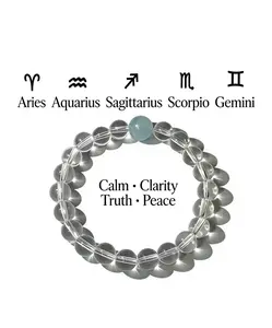 Serenity & Truth Crystal Bracelet – Aquamarine & Clear Quartz|Spiritual Success Bracelet for Aries, Aquarius, Sagittarius, Scorpio, Gemini