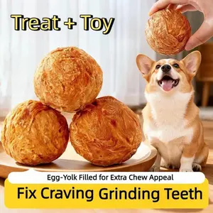 [Food+Toy]Dog Chew Ball Treats -Duck Jerky Dental Ball for Small & Large Dogs-Durable Beef-Hide & Egg-Yolk Toy Treats,Natural Healthy Training Toys & Snacks