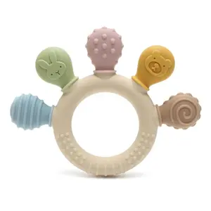 Food Grade Silicone Baby Teether Ring - Chew Textures for Gum Relief, Lightweight Grip, Sensory Teething Toy for 0-12 Months Infants