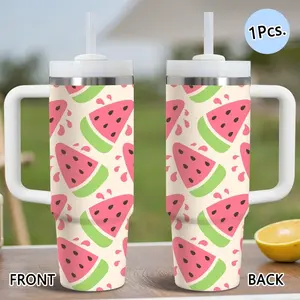 PIKPAKA Watermelon Pattern Vacuum Flasks 40oz Stainless Steel Tumbler with Handle & Straw, Vacuum Insulated Travel Mug Keeps Drinks Cold Up to 12 Hours, Leak-Resistant Cup for Iced Coffee, Water, Office, Gym or Travel
