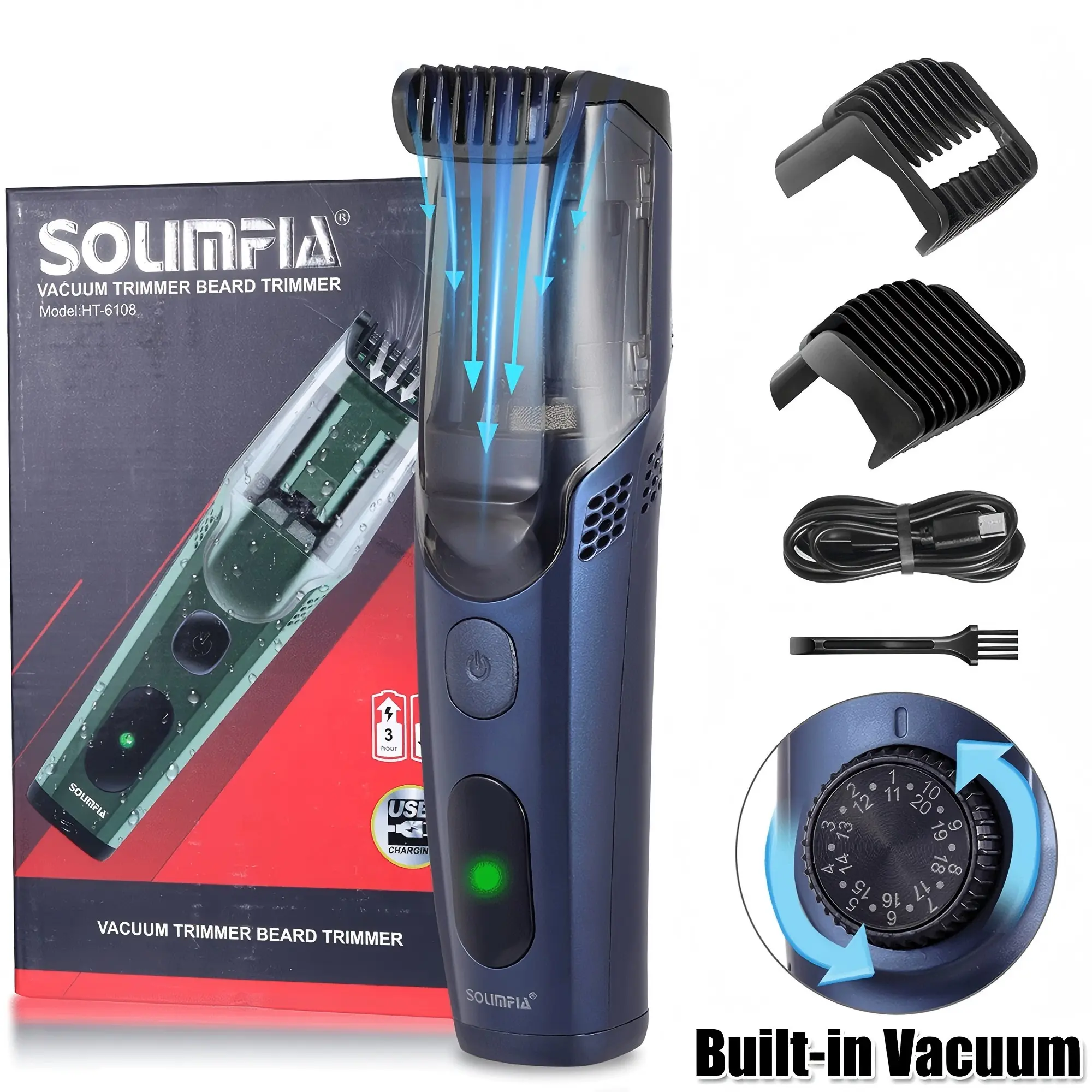 Vacuum Beard Trimmer for Men, All-in-1 Cordless Barber Set with Stainless Steel Blades, IPX6 Waterproof, USB Rechargeable, 1-20mm Adjustable Combs, Usb Fade Clipper, Hair Trimmer Tool, All In One