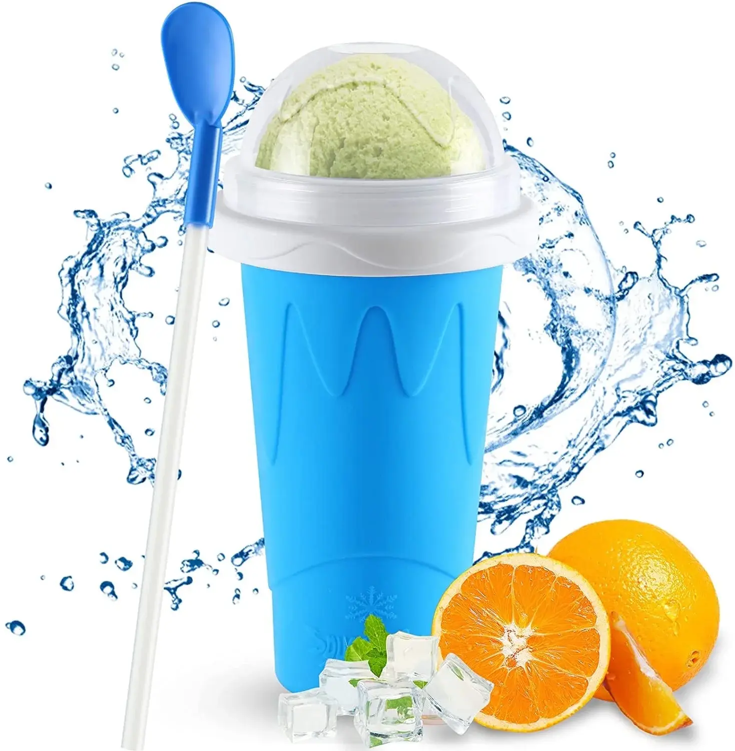Magic Slushy Maker Cup | Freeze Squeeze & Enjoy Instant Homemade Slushie | BPA Free Reusable with Lid Straw & Spoon | Blue Pink | Cool Kitchen Gadget Gift for Kids Family