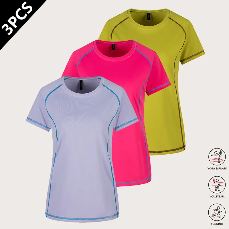 3-pack women’s quick-dry sports T-shirts — slim fit, figure-flattering short sleeves for yoga and running; stretchy, breathable crew neck athletic tops suitable for jogging, workouts, fitness, and yoga; women’s apparel 3-pack women’s quick-dry sports T-shirts — slim fit, figure-flattering short sleeves for yoga and running; stretchy, breathable crew neck athletic tops suitable for jogging, workouts, fitness, and yoga; women’s apparel