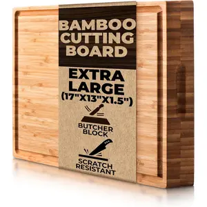 Butcher Block -    Board w/Juice  - 17x13x1.5" -Butcher Block  Board -  and Professional Design -  Chopping Block
