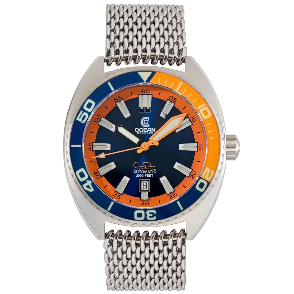 Ocean Crawler Core Diver 2024 Blue/Orange 44mm Automatic Men Watch Swiss Sellita SW200-1