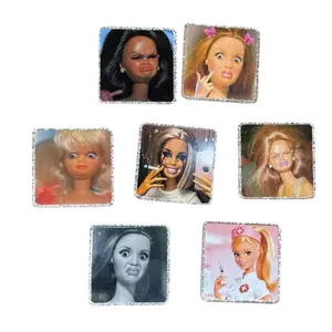 7 Ops Barb Meme Badge Reels - Funny Face Doll Badge Reel
