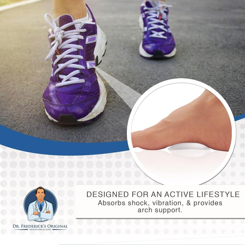 Dr. Frederick\u2019s Original Arch Support Gel Inserts - 6 ct - High Arch Support for Plantar Fasciitis, Flat Feet & PES Cavus - Peel & Stick Reusable Insoles for Men & Women - Fits All Shoe Types