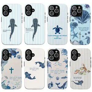 Couple Style Isaiah 43:2 Whale Shark Phone Case for Christian – Coastal Blue Stripe Ocean Aesthetic Phone Cover  – Durable Shockproof Cover for iPhone 17 16 15 14 13 12 11 Pro Max Plus & Samsung Galaxy S26 S25 S24 S23 S22 Ultra
