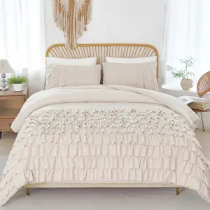 Full Comforter Set 3 count Beige Ruffled Comforter Set Shabby Chic Bedding Sets for Women Teen Girls  for  Season