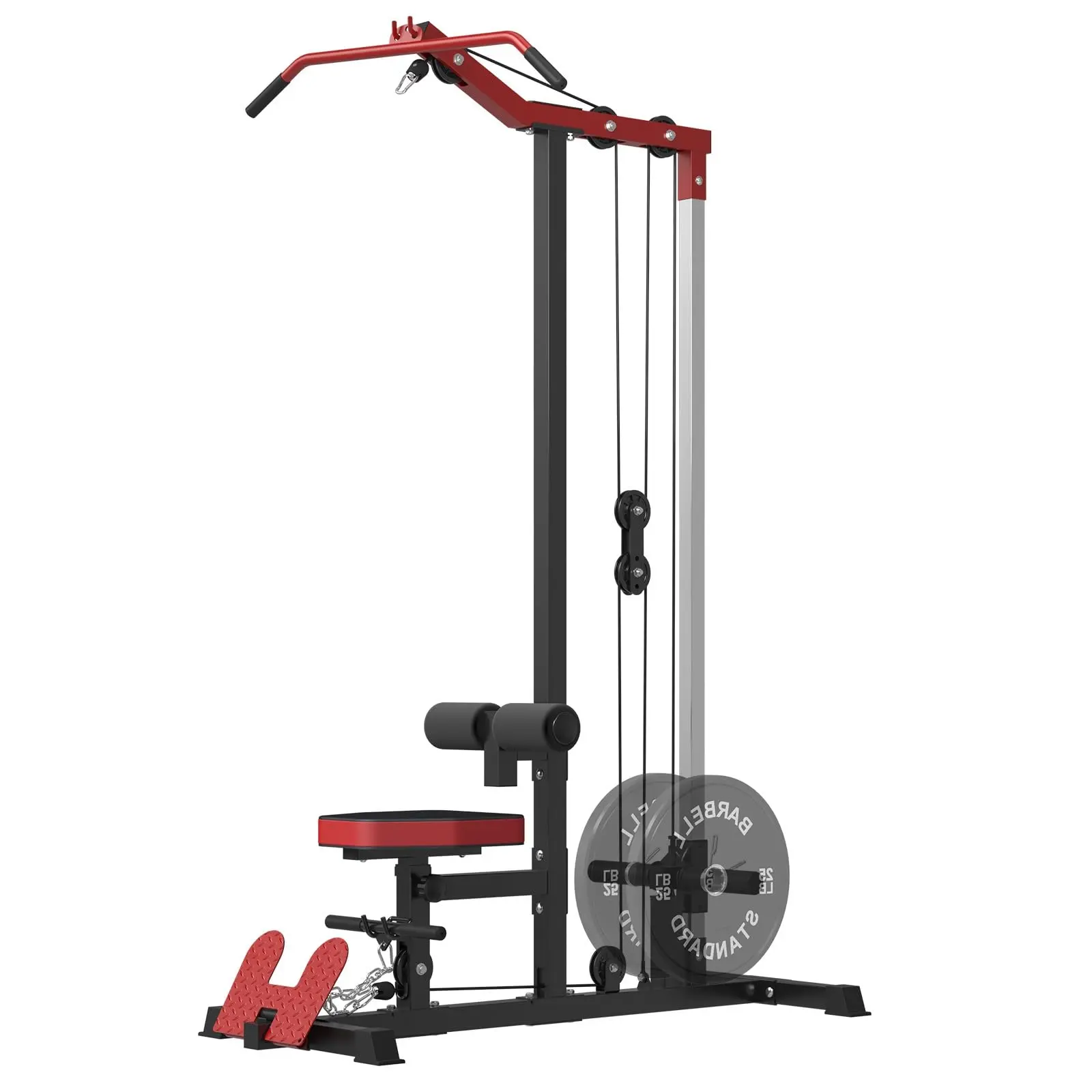 LAT Tower, LAT Pull Down and LAT Row Cable Machine with Flip-Up Footplate, High and Low Pulley Station with AB Crunch Harness, Home Gym Back Exercise Weight Machine Adjustable Workout Equipment