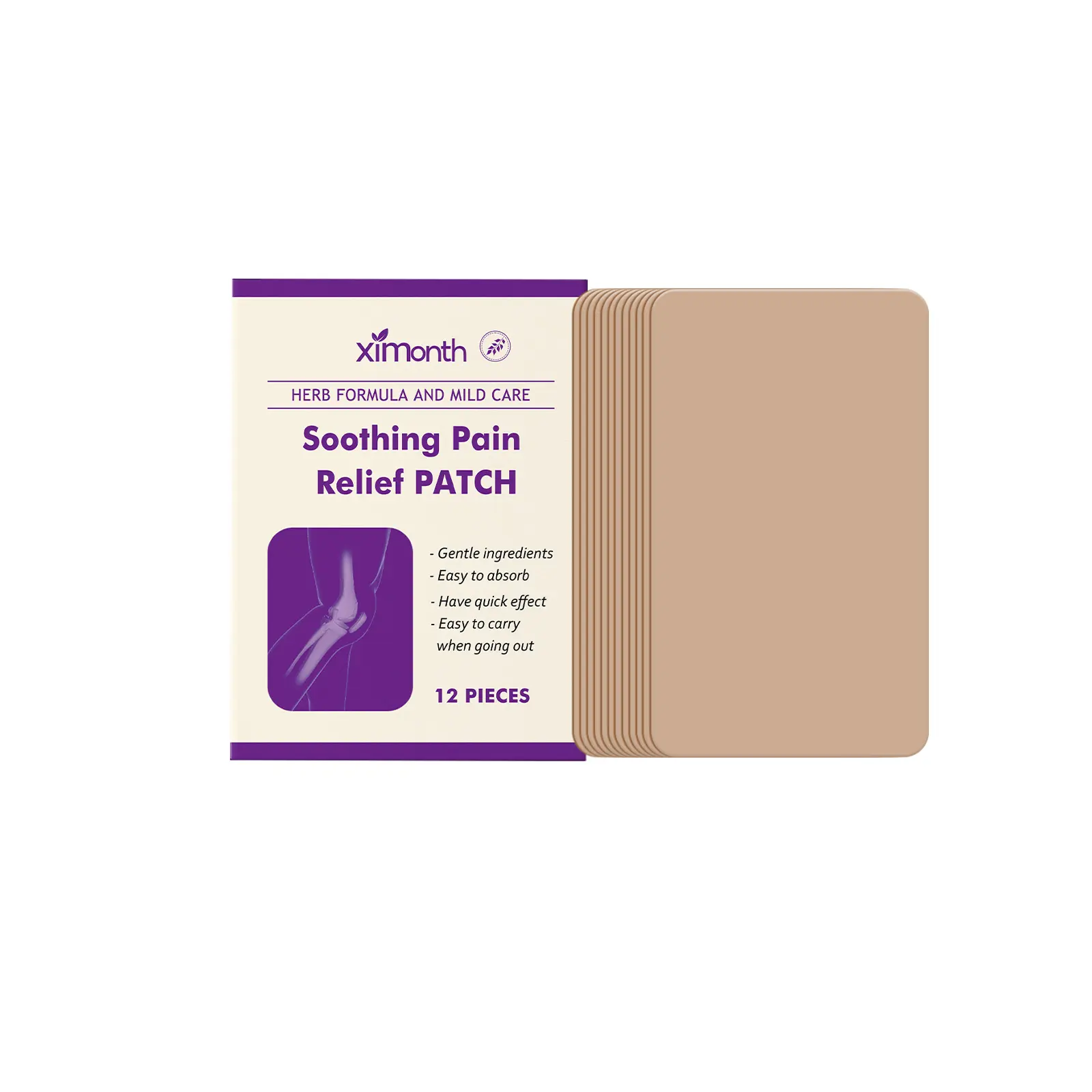 Natural Herbal Pain Relief Patches - Fast-Acting Soothing Treatment for Knee, Back & Muscle Discomfort, 12 Count