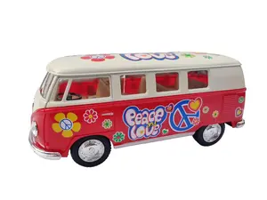 KINSMART 1:32 Scale 1962 VW Classical Bus with Printing Ivory Top Diecast Model 5 Inches Long Pull Back Action Openable Doors Detailed Replica