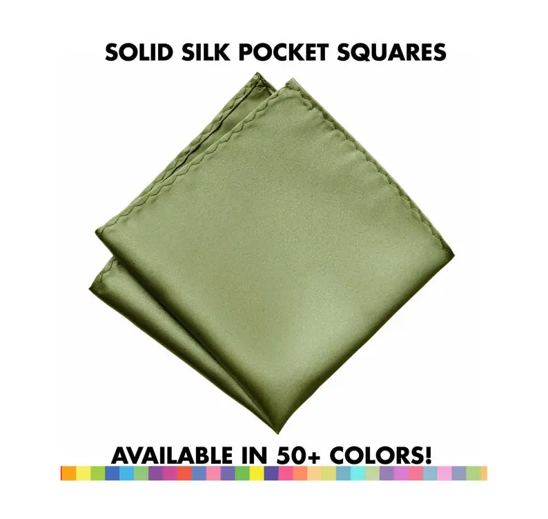Silk Pocket Square, 50 Colors! Solid color formal mens handkerchief. Wedding pocket silk, satin no print hanky, groomsmen gift accessories
