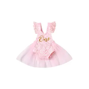 Cpzvucak Baby Girl 1st Birthday Outfit 3-24 Months Lace Tulle Romper Princess Tutu Dress Shiny ONE Cake Smash Photo Shoot Clothes