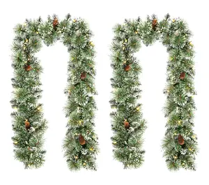 Glitzhome 6' Pre-Lit Frosted Greenery ChristmasGarland S/2