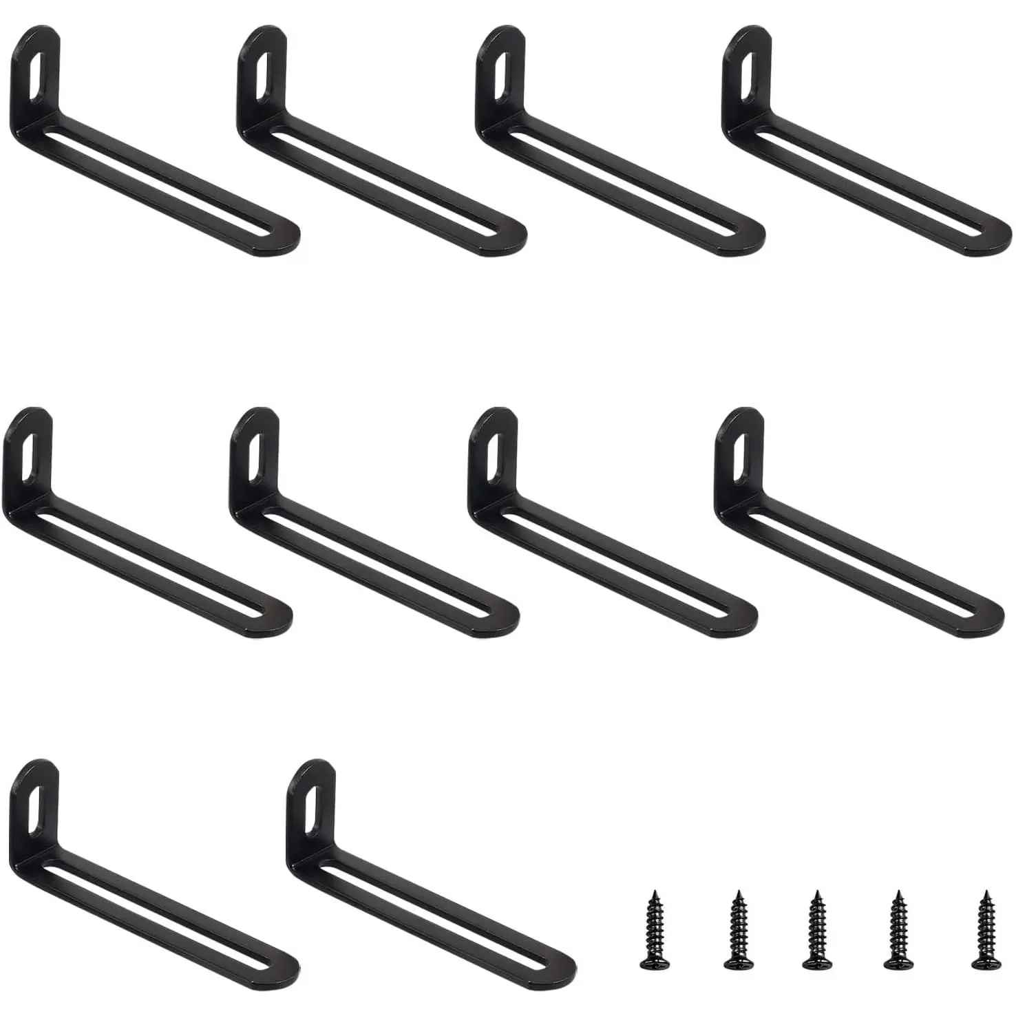 2.9"x0.9"x0.6"Adjustable Right Angle Brackets Stainless Steel L Bracket Heavy Duty 90  Corner Fastener L-Shape Corner Brace Support Black Shelf Bracket with Screws, 10 count