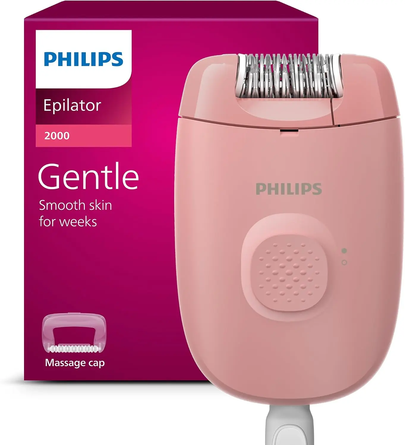 Philips Epilator Series 2000 (BRE227/00), At-Home Corded Compact Hair Removal Device for Women, Continuous AC Powered Body & Leg Epilator System with Washable Head